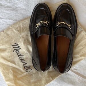 Madewell Black Loafers with Gold Horse-bit Accent